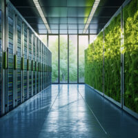 A large-scale data center fueled by sustainable energy sources, showcasing the integration of technology and environmental stewardship.